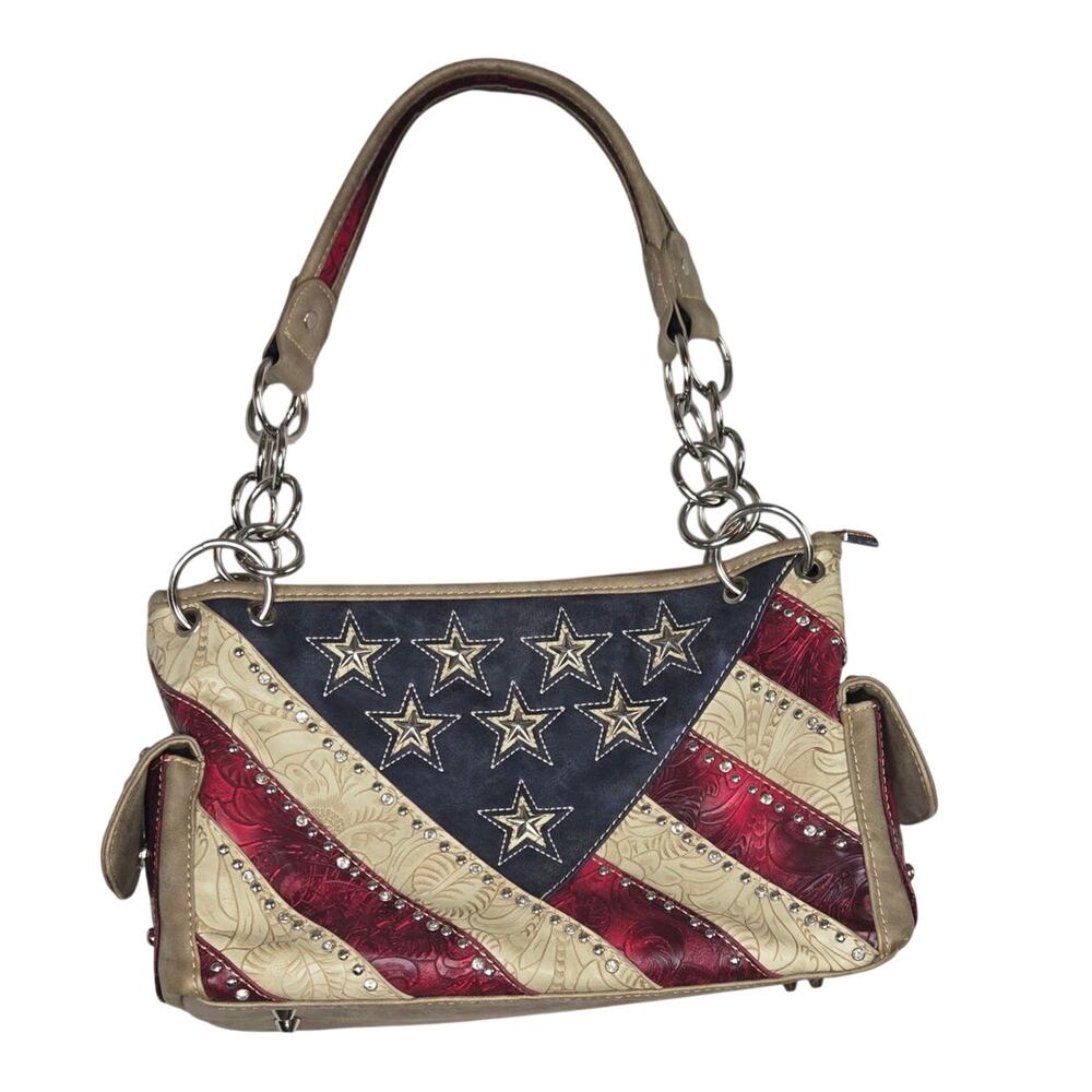 Montana West EUC Handbag American Flag Concealed Carry Shoulder Red white blue